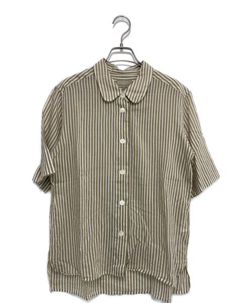 MARGARET HOWELL（マーガレットハウエル）MARGARET HOWELL (マーガレットハウエル) BLOD STRIPE COTTN SILK 半袖ブラウス ベージュ サイズ:2の古着・服飾アイテム