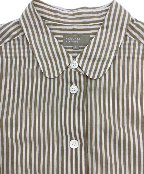 MARGARET HOWELL（マーガレットハウエル）MARGARET HOWELL (マーガレットハウエル) BLOD STRIPE COTTN SILK 半袖ブラウス ベージュ サイズ:2の古着・服飾アイテム