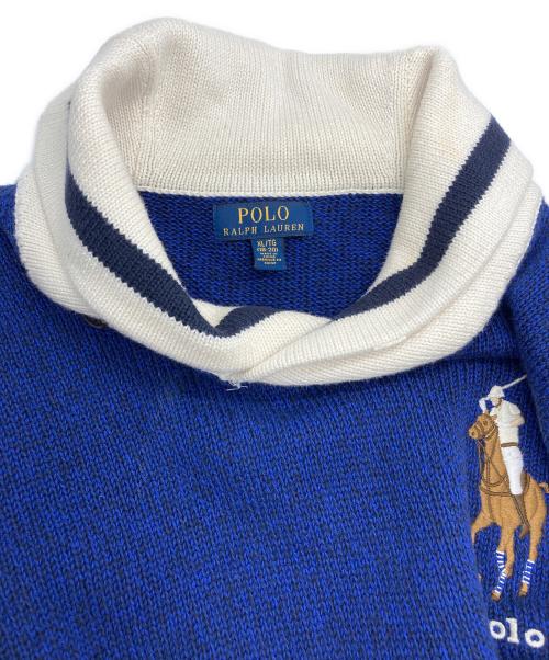 POLO RALPH LAUREN（ポロ・ラルフローレン）POLO RALPH LAUREN (ポロ・ラルフローレン) ショールカラーニット ブルー サイズ:XLの古着・服飾アイテム