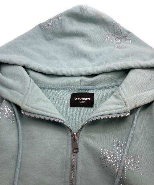 unknown（アンノウン）unknown (アンノウン) ラインストーンジップパーカー スカイブルー サイズ:Lの古着・服飾アイテム