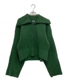 H BEAUTY&YOUTH（エイチ ビューティー&ユース）の古着「5GAUGE HIGH NECK ZIP UP SHORT CARDIGAN」｜グリーン