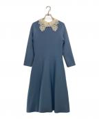 ）の古着「エンブロイダリーカラーフレアーワンピース」｜ブルー