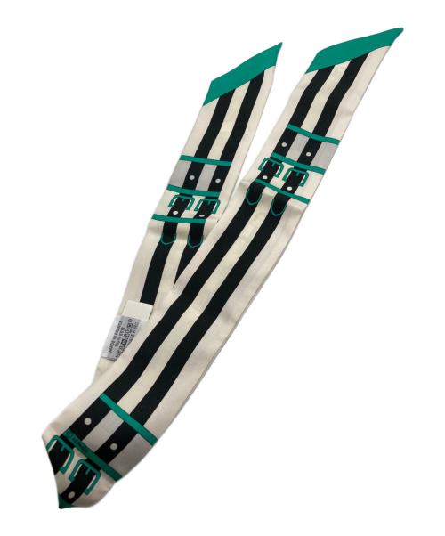 HERMES（エルメス）HERMES (エルメス) ツイリースカーフ「ロカバール」 ホワイト×グリーンの古着・服飾アイテム