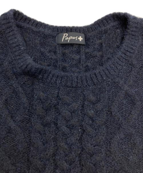 PAPAS PLUS（パパスプラス）PAPAS PLUS (パパスプラス) ヤクブレンドケーブルニット ネイビー サイズ:Mの古着・服飾アイテム