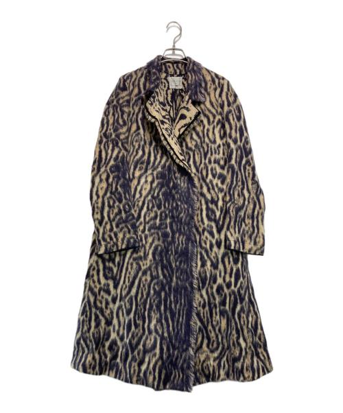 forte forte（フォルテ・フォルテ）forte forte (フォルテ・フォルテ) レオパード柄ウールアルパカコート ベージュ×パープルの古着・服飾アイテム