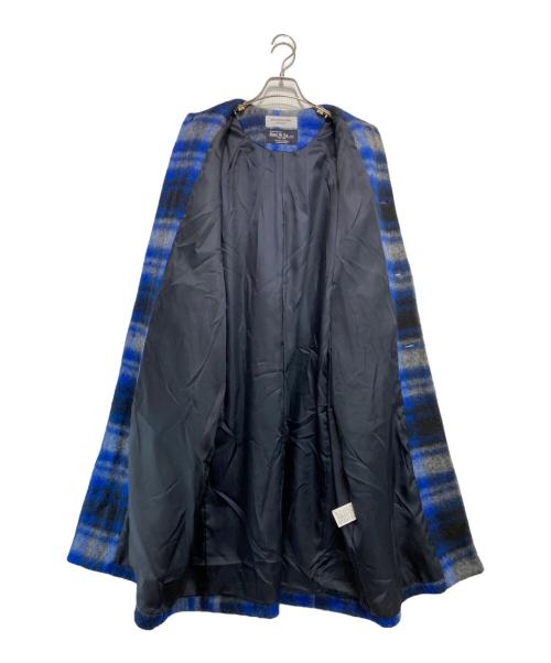 BEAMS BOY（ビームスボーイ）BEAMS BOY (ビームスボーイ) スライバー タータンチェック ノーカラーコート ブルー サイズ:-の古着・服飾アイテム