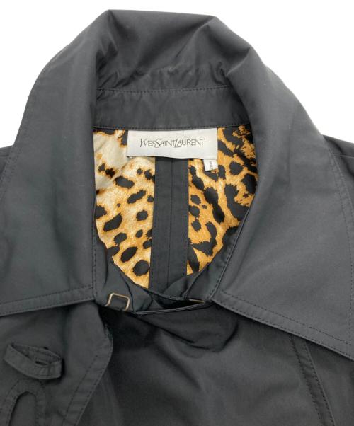Yves Saint Laurent（イヴサンローラン）Yves Saint Laurent (イヴサンローラン) レオパード柄裏地 トレンチコート ブラック サイズ:F34の古着・服飾アイテム