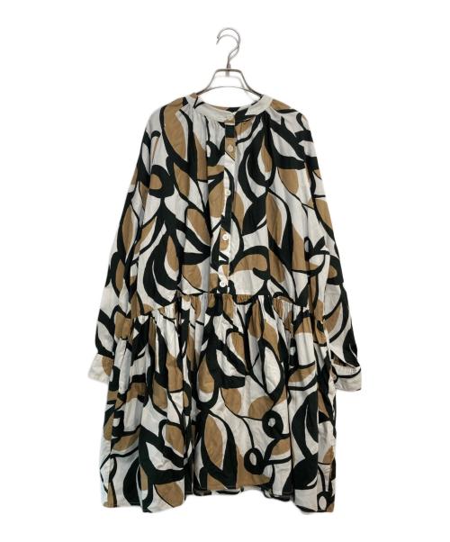 RHC Ron Herman（アールエイチシー ロンハーマン）RHC Ron Herman (アールエイチシー ロンハーマン) 総柄バンドカラーワンピース ホワイト×ブラウン サイズ:Sの古着・服飾アイテム