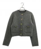 anuansアニュアンス）の古着「ラクーンブレンドノーカラーニットカーディガン」｜グレー
