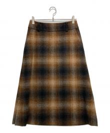 MARGARET HOWELL（マーガレットハウエル）の古着「SHADOW CHECK WOOL スカート」｜ブラウン