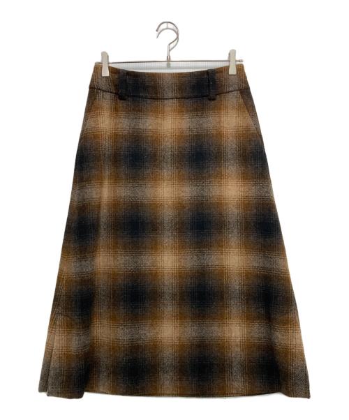MARGARET HOWELL（マーガレットハウエル）MARGARET HOWELL (マーガレットハウエル) SHADOW CHECK WOOL スカート ブラウン サイズ:3の古着・服飾アイテム