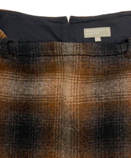 MARGARET HOWELL（マーガレットハウエル）MARGARET HOWELL (マーガレットハウエル) SHADOW CHECK WOOL スカート ブラウン サイズ:3の古着・服飾アイテム