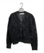 Rie millerリエ ミラー）の古着「チュール刺繍Vネックカーディガン」｜ブラック
