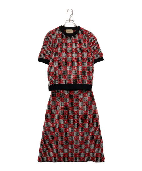 GUCCI（グッチ）GUCCI (グッチ) GGジャガード 総柄スカートセットアップニット ホワイト×ブラック サイズ:Lの古着・服飾アイテム