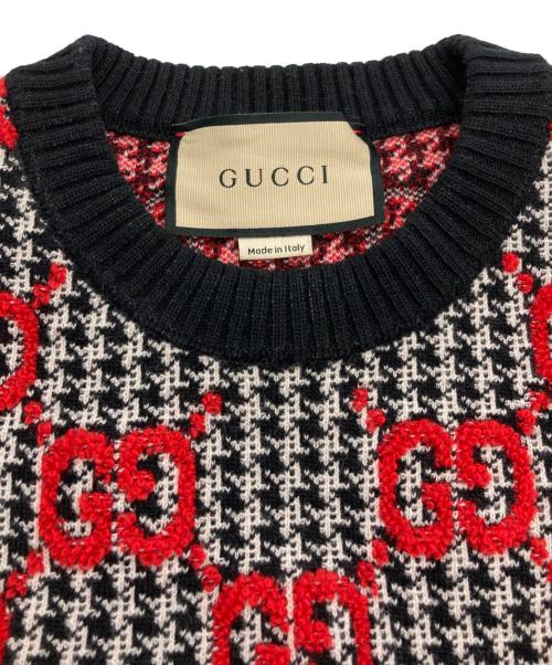 GUCCI（グッチ）GUCCI (グッチ) GGジャガード 総柄スカートセットアップニット ホワイト×ブラック サイズ:Lの古着・服飾アイテム