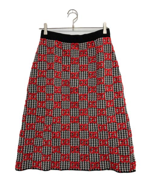 GUCCI（グッチ）GUCCI (グッチ) GGジャガード 総柄スカートセットアップニット ホワイト×ブラック サイズ:Lの古着・服飾アイテム