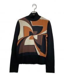 GUCCI（グッチ）の古着「シルク切替タートルネックニット」｜ブラック×ブラウン