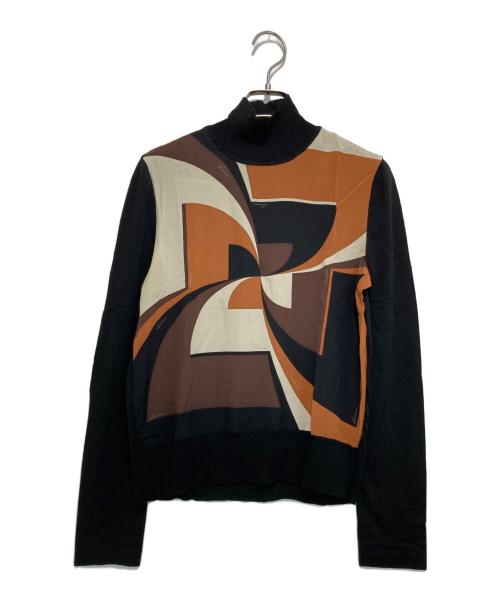 GUCCI（グッチ）GUCCI (グッチ) シルク切替タートルネックニット ブラック×ブラウン サイズ:Sの古着・服飾アイテム