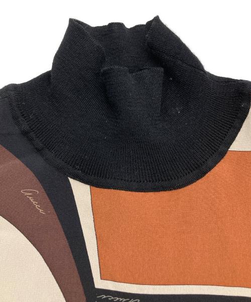 GUCCI（グッチ）GUCCI (グッチ) シルク切替タートルネックニット ブラック×ブラウン サイズ:Sの古着・服飾アイテム