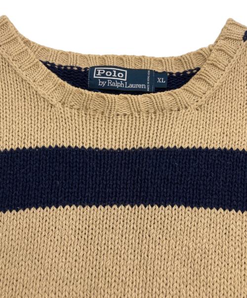 POLO RALPH LAUREN（ポロ・ラルフローレン）POLO RALPH LAUREN (ポロ・ラルフローレン) ボーダーコットンニット ベージュ×ネイビー サイズ:XLの古着・服飾アイテム