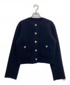 anuansアニュアンス）の古着「カシミヤブレンドノーカラーニットジャケット」｜ネイビー