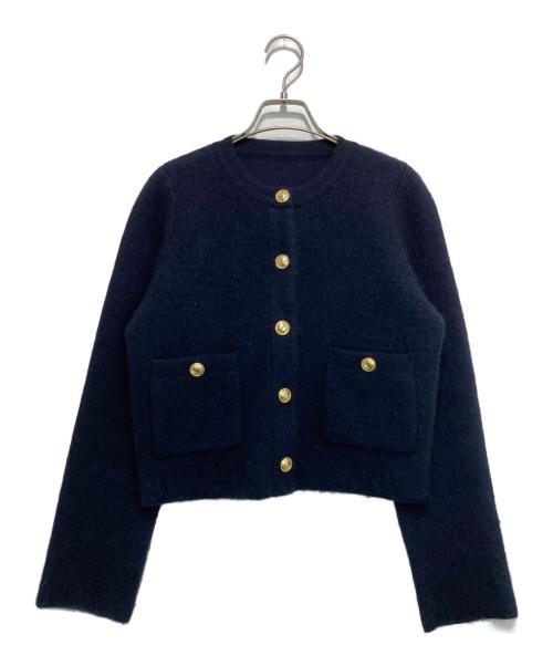 anuans（アニュアンス）anuans (アニュアンス) カシミヤブレンドノーカラーニットジャケット ネイビー サイズ:Fの古着・服飾アイテム