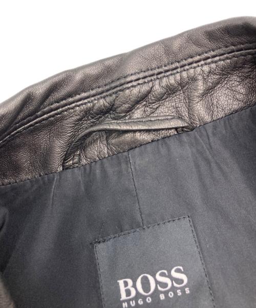 HUGO BOSS（ヒューゴ ボス）HUGO BOSS (ヒューゴ ボス) レザーテーラードジャケット ブラック サイズ:48の古着・服飾アイテム