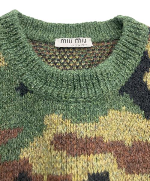 MIU MIU（ミュウミュウ）MIU MIU (ミュウミュウ) 迷彩クルーネックニット カーキ サイズ:38（165/76A）の古着・服飾アイテム