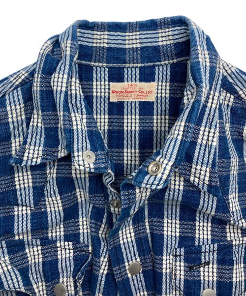 UNION SUPPLY（ユニオンサプライ）UNION SUPPLY (ユニオンサプライ) パラカチェック ウエスタンシャツ ブルー サイズ: 14 1/2の古着・服飾アイテム