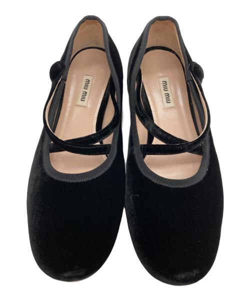 MIU MIU（ミュウミュウ）MIU MIU (ミュウミュウ) ベロアストラップ バレエシューズ/パンプス ブラック サイズ:39の古着・服飾アイテム