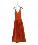 CFCLシーエフシーエル）の古着「GATHERED CUPRO DRESS ギャザーキュプラドレス」｜オレンジ