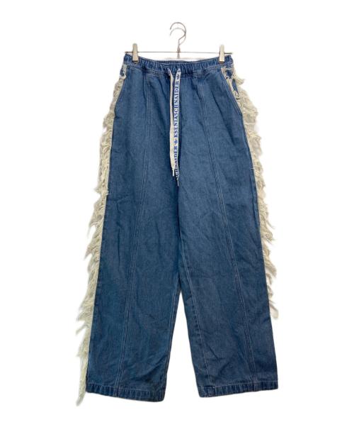 adidas（アディダス）adidas (アディダス) KSENIA SCHNAIDER (クセニア シュナイダー) デニム フレイドジーンズ インディゴ サイズ:Lの古着・服飾アイテム