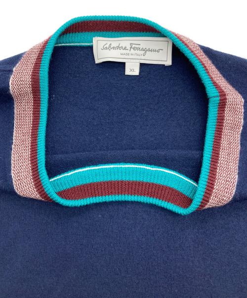 Salvatore Ferragamo（サルヴァトーレ フェラガモ）Salvatore Ferragamo (サルヴァトーレ フェラガモ) ウールニット ネイビー サイズ:XLの古着・服飾アイテム