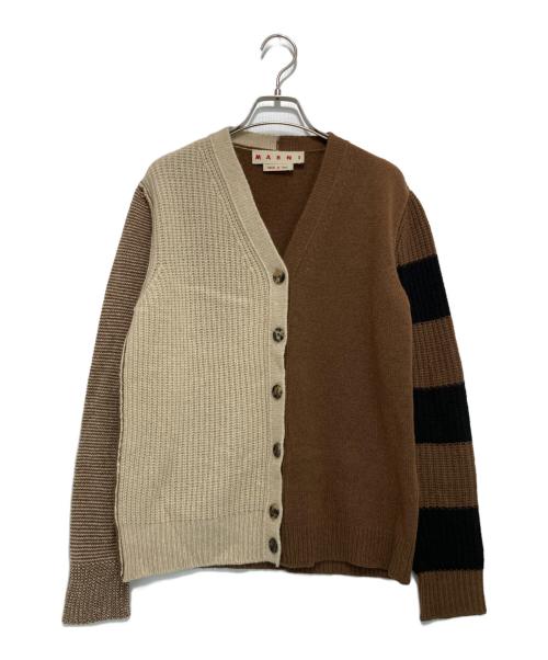 MARNI（マルニ）MARNI (マルニ) カシミヤブレンド ドッキング 切替 ニットカーディガン ベージュ×ブラウン サイズ:40の古着・服飾アイテム