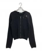 Aveniretoileアベニールエトワール）の古着「グログランリボンビジュー付きジップアップニット」｜ブラック