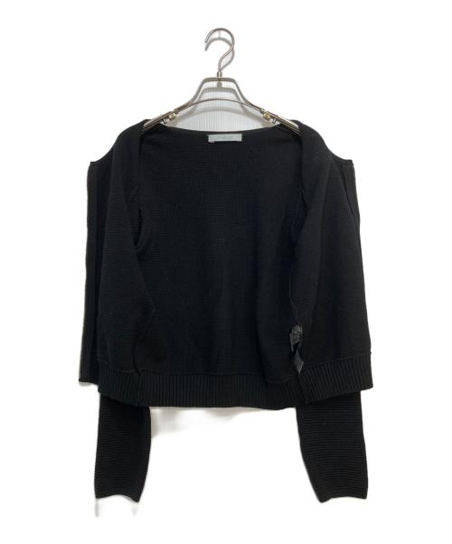 Aveniretoile（アベニールエトワール）Aveniretoile (アベニールエトワール) グログランリボンビジュー付きジップアップニット ブラック サイズ:36の古着・服飾アイテム