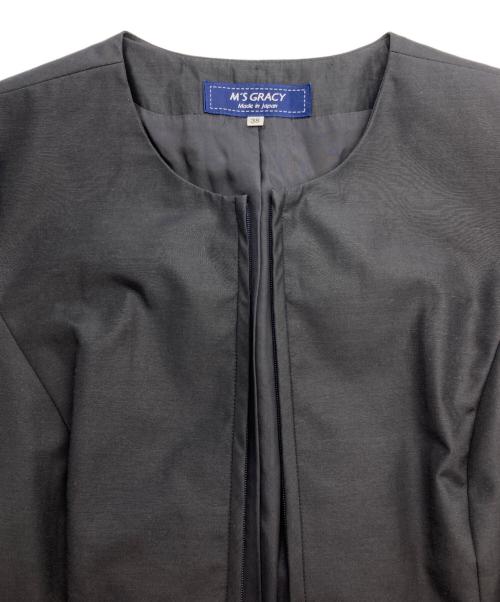 M'S GRACY（エムズグレイシー）M'S GRACY (エムズグレイシー) レース切替ノーカラーコート ネイビー サイズ:38の古着・服飾アイテム