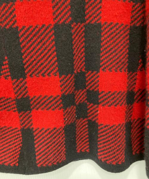 POLO RALPH LAUREN（ポロ・ラルフローレン）POLO RALPH LAUREN (ポロ・ラルフローレン) チェック柄ニットフレアスカート レッド×ブラック サイズ:XSの古着・服飾アイテム