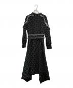 BORDERS BALCONYボーダーズ アット バルコニー）の古着「RUFFLE SHOULDER DOTS DRESS」｜ブラック