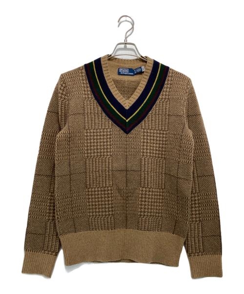 POLO RALPH LAUREN（ポロ・ラルフローレン）POLO RALPH LAUREN (ポロ・ラルフローレン) カレッジVネックニット ブラウン サイズ:XS（165/88A）の古着・服飾アイテム