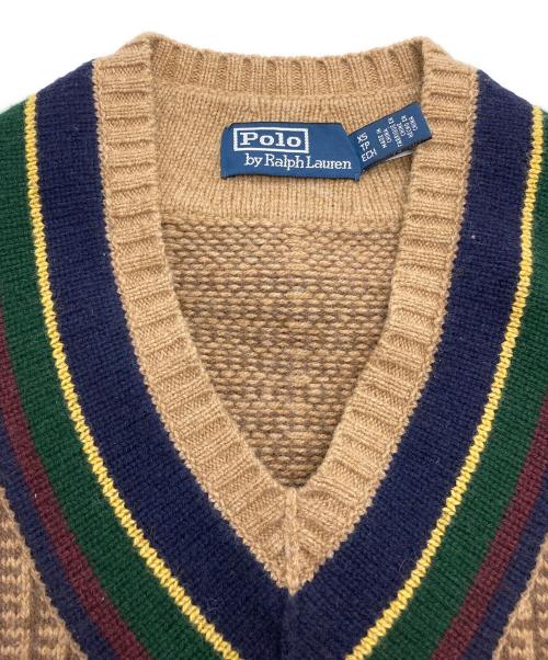 POLO RALPH LAUREN（ポロ・ラルフローレン）POLO RALPH LAUREN (ポロ・ラルフローレン) カレッジVネックニット ブラウン サイズ:XS（165/88A）の古着・服飾アイテム