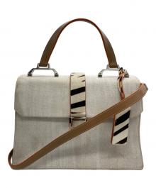 MIU MIU（ミュウミュウ）の古着「マドラス ハラココンビ2WAYバッグ」｜ホワイト×ベージュ