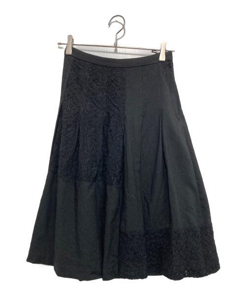COMME des GARCONS（コムデギャルソン）COMME des GARCONS (コムデギャルソン) レース切り替えプリーツウールスカート ブラック サイズ:Mの古着・服飾アイテム