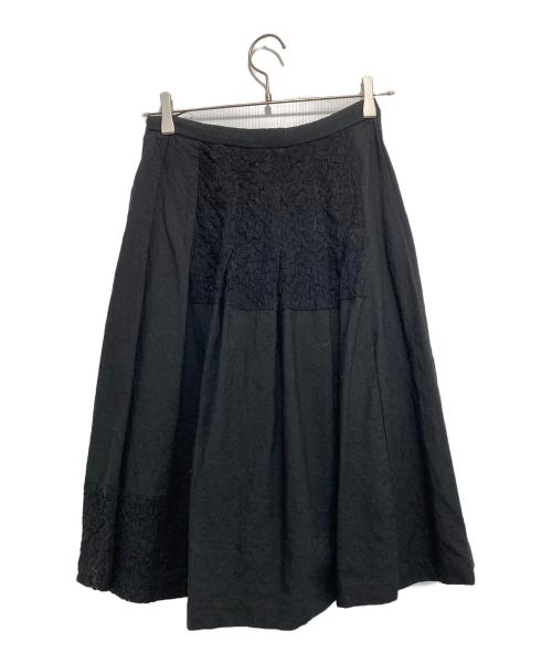 COMME des GARCONS（コムデギャルソン）COMME des GARCONS (コムデギャルソン) レース切り替えプリーツウールスカート ブラック サイズ:Mの古着・服飾アイテム