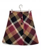 BLUE LABEL CRESTBRIDGEブルーレーベルクレストブリッジ）の古着「チェックロービングツイード台形スカート」｜レッド