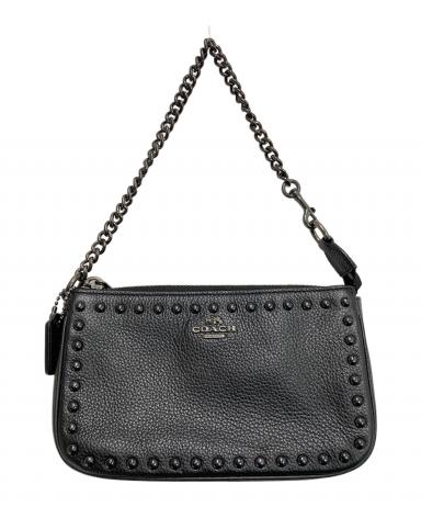 中古・古着通販】COACH (コーチ) スタッズミニハンドポーチ ブラック