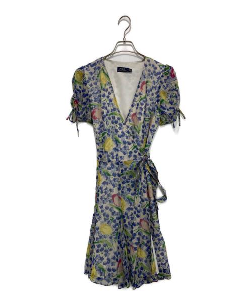 POLO RALPH LAUREN（ポロ・ラルフローレン）POLO RALPH LAUREN (ポロ・ラルフローレン) 花柄カシュクールワンピース アイボリー×ブルー サイズ:SIZE 0の古着・服飾アイテム
