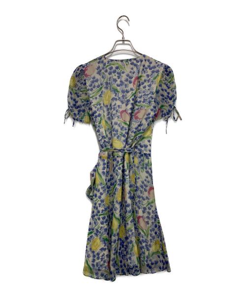 POLO RALPH LAUREN（ポロ・ラルフローレン）POLO RALPH LAUREN (ポロ・ラルフローレン) 花柄カシュクールワンピース アイボリー×ブルー サイズ:SIZE 0の古着・服飾アイテム