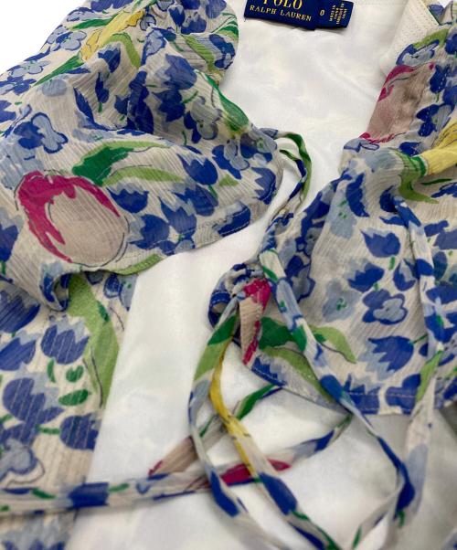 POLO RALPH LAUREN（ポロ・ラルフローレン）POLO RALPH LAUREN (ポロ・ラルフローレン) 花柄カシュクールワンピース アイボリー×ブルー サイズ:SIZE 0の古着・服飾アイテム
