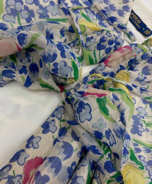 POLO RALPH LAUREN（ポロ・ラルフローレン）POLO RALPH LAUREN (ポロ・ラルフローレン) 花柄カシュクールワンピース アイボリー×ブルー サイズ:SIZE 0の古着・服飾アイテム